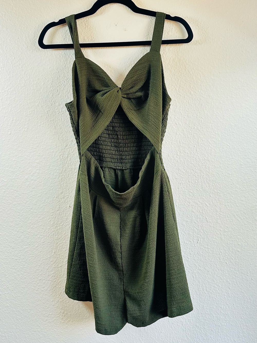 Olive Green Backless Summer Shorts Romper with Front Bow